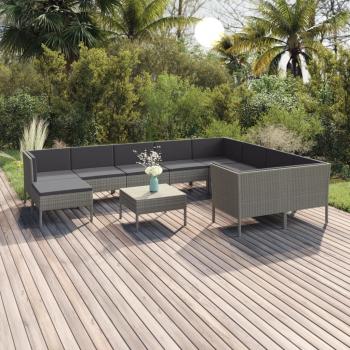 ARDEBO.de - 11-tlg. Garten-Lounge-Set mit Auflagen Poly Rattan Grau