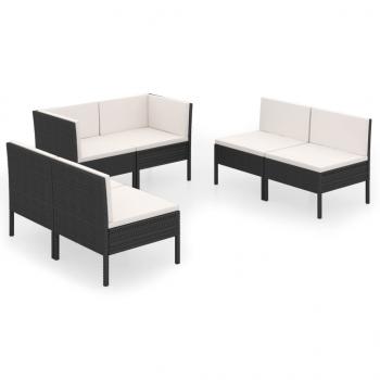 6-tlg. Garten-Lounge-Set mit Auflagen Poly Rattan Schwarz