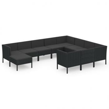 11-tlg. Garten-Lounge-Set mit Auflagen Poly Rattan Schwarz