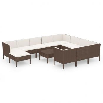 12-tlg. Garten-Lounge-Set mit Auflagen Poly Rattan Braun