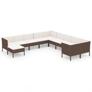 11-tlg. Garten-Lounge-Set mit Auflagen Poly Rattan Braun