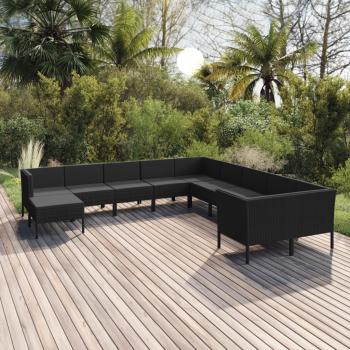 ARDEBO.de - 11-tlg. Garten-Lounge-Set mit Auflagen Poly Rattan Schwarz