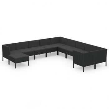 11-tlg. Garten-Lounge-Set mit Auflagen Poly Rattan Schwarz