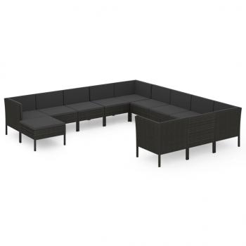 12-tlg. Garten-Lounge-Set mit Auflagen Poly Rattan Schwarz