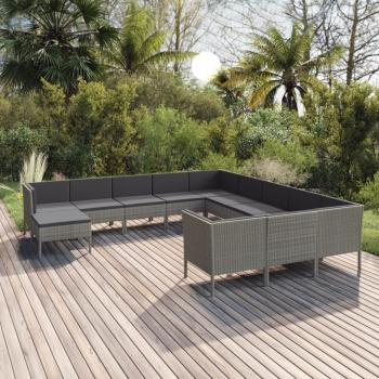 ARDEBO.de - 12-tlg. Garten-Lounge-Set mit Auflagen Poly Rattan Grau