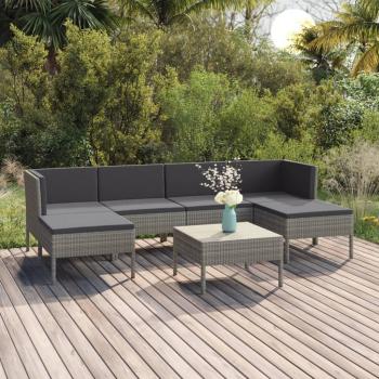 ARDEBO.de - 7-tlg. Garten-Lounge-Set mit Auflagen Poly Rattan Grau