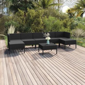 ARDEBO.de - 8-tlg. Garten-Lounge-Set mit Auflagen Poly Rattan Schwarz