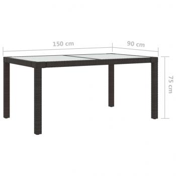 Gartentisch 150x90x75 cm Gehärtetes Glas Poly Rattan Braun