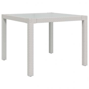 Gartentisch 90x90x75 cm Gehärtetes Glas Poly Rattan Weiß