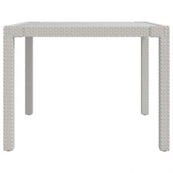 Gartentisch 90x90x75 cm Gehärtetes Glas Poly Rattan Weiß