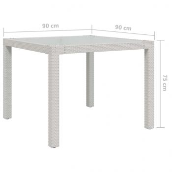 Gartentisch 90x90x75 cm Gehärtetes Glas Poly Rattan Weiß