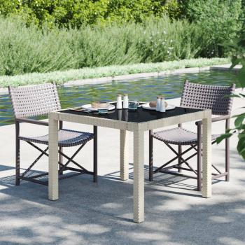 ARDEBO.de - Gartentisch 90x90x75 cm Gehärtetes Glas Poly Rattan Beige