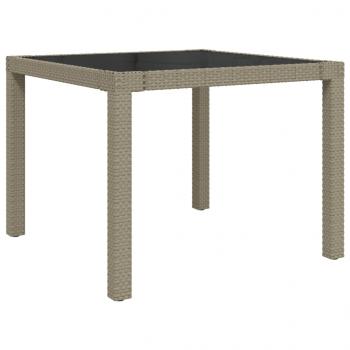 Gartentisch 90x90x75 cm Gehärtetes Glas Poly Rattan Beige