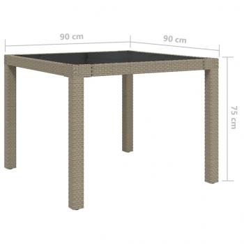 Gartentisch 90x90x75 cm Gehärtetes Glas Poly Rattan Beige