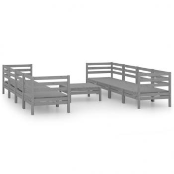 9-tlg. Garten-Lounge-Set Grau Kiefer Massivholz