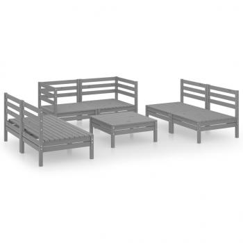 7-tlg. Garten-Lounge-Set Grau Massivholz Kiefer