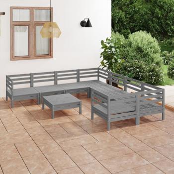 ARDEBO.de - 9-tlg. Garten-Lounge-Set Grau Massivholz Kiefer