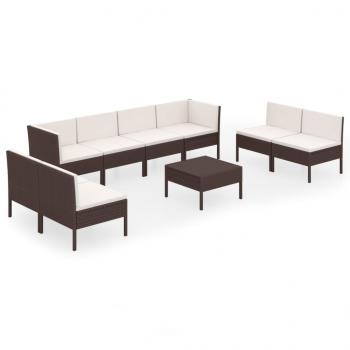 9-tlg. Garten-Lounge-Set mit Auflagen Poly Rattan Braun