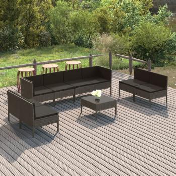 ARDEBO.de - 9-tlg. Garten-Lounge-Set mit Auflagen Poly Rattan Grau