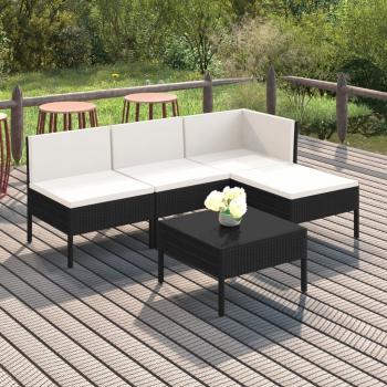 ARDEBO.de - 5-tlg. Garten-Lounge-Set mit Auflagen Poly Rattan Schwarz