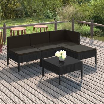 ARDEBO.de - 5-tlg. Garten-Lounge-Set mit Auflagen Poly Rattan Schwarz