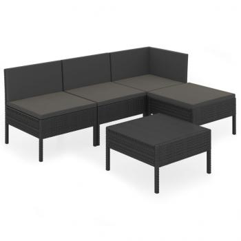 5-tlg. Garten-Lounge-Set mit Auflagen Poly Rattan Schwarz