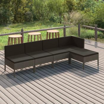 ARDEBO.de - 5-tlg. Garten-Lounge-Set mit Auflagen Poly Rattan Grau