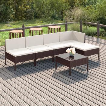 ARDEBO.de - 6-tlg. Garten-Lounge-Set mit Auflagen Poly Rattan Braun