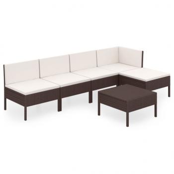 6-tlg. Garten-Lounge-Set mit Auflagen Poly Rattan Braun