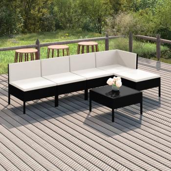 ARDEBO.de - 6-tlg. Garten-Lounge-Set mit Auflagen Poly Rattan Schwarz 