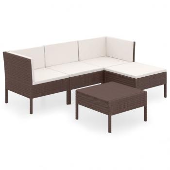 5-tlg. Garten-Lounge-Set mit Auflagen Poly Rattan Braun