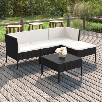 ARDEBO.de - 5-tlg. Garten-Lounge-Set mit Auflagen Poly Rattan Schwarz