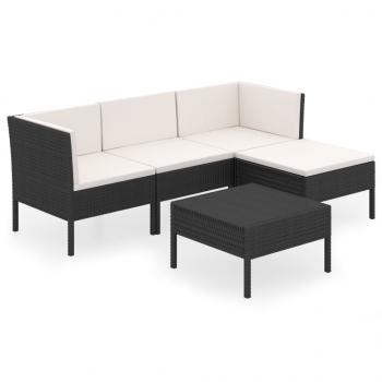 5-tlg. Garten-Lounge-Set mit Auflagen Poly Rattan Schwarz