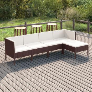 ARDEBO.de - 5-tlg. Garten-Lounge-Set mit Auflagen Poly Rattan Braun