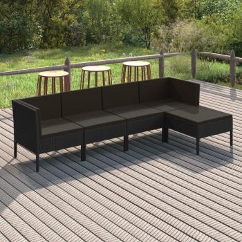 ARDEBO.de - 5-tlg. Garten-Lounge-Set mit Auflagen Poly Rattan Schwarz