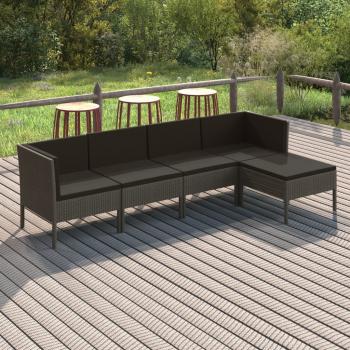 ARDEBO.de - 5-tlg. Garten-Lounge-Set mit Auflagen Poly Rattan Grau