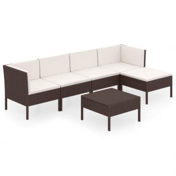 6-tlg. Garten-Lounge-Set mit Auflagen Poly Rattan Braun