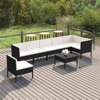 ARDEBO.de - 8-tlg. Garten-Lounge-Set mit Auflagen Poly Rattan Schwarz