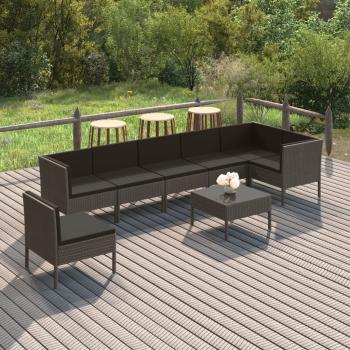 ARDEBO.de - 8-tlg. Garten-Lounge-Set mit Auflagen Poly Rattan Grau