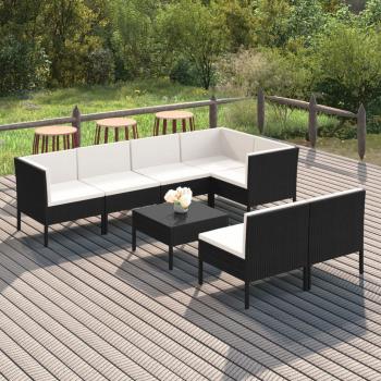 ARDEBO.de - 8-tlg. Garten-Lounge-Set mit Auflagen Poly Rattan Schwarz