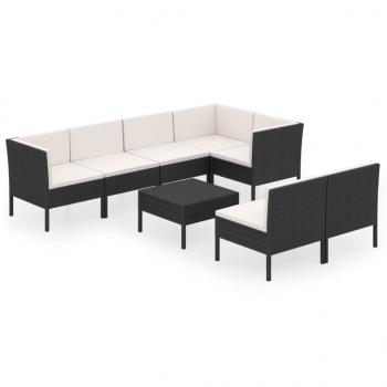 8-tlg. Garten-Lounge-Set mit Auflagen Poly Rattan Schwarz