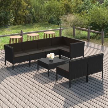 ARDEBO.de - 8-tlg. Garten-Lounge-Set mit Auflagen Poly Rattan Schwarz