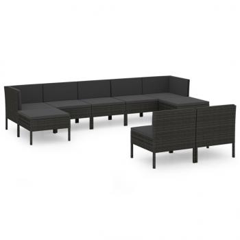 9-tlg. Garten-Lounge-Set mit Auflagen Poly Rattan Schwarz