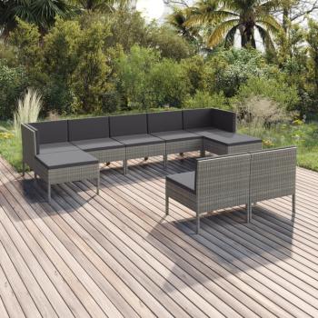 ARDEBO.de - 9-tlg. Garten-Lounge-Set mit Auflagen Poly Rattan Grau