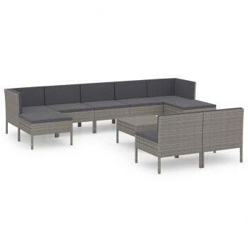 10-tlg. Garten-Lounge-Set mit Auflagen Poly Rattan Grau