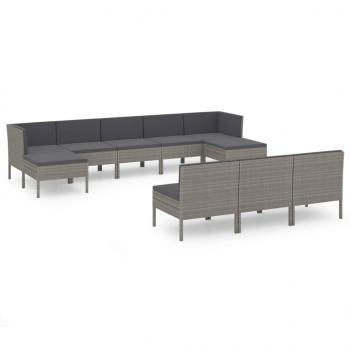 10-tlg. Garten-Lounge-Set mit Auflagen Poly Rattan Grau