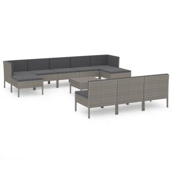 11-tlg. Garten-Lounge-Set mit Auflagen Poly Rattan Grau