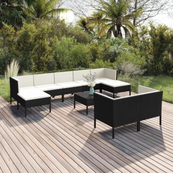 ARDEBO.de - 10-tlg. Garten-Lounge-Set mit Auflagen Poly Rattan Schwarz