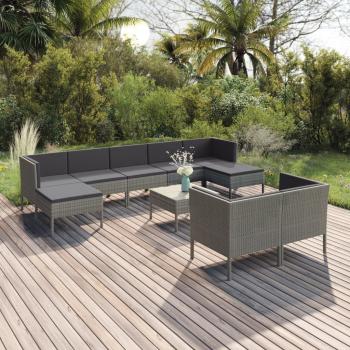 ARDEBO.de - 10-tlg. Garten-Lounge-Set mit Auflagen Poly Rattan Grau