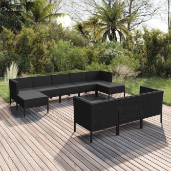 ARDEBO.de - 10-tlg. Garten-Lounge-Set mit Auflagen Poly Rattan Schwarz